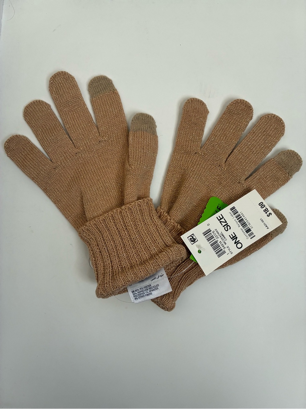 Style & Co. Touchscreen Knit Gloves in Camel with Gray Tips